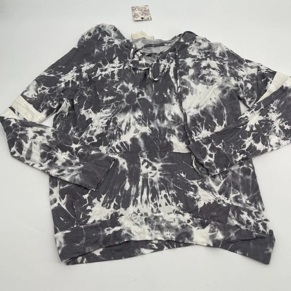 Pink Republic Hoodie Medium Womens Tie Dye Pullover Grey White Causal Knit New